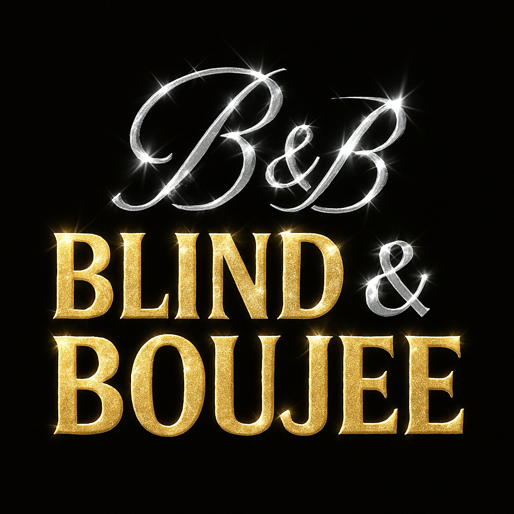 This is a striking image reminiscent of a modern painting, set against a deep black background. At the top, a monogram composed of the intertwined letters 